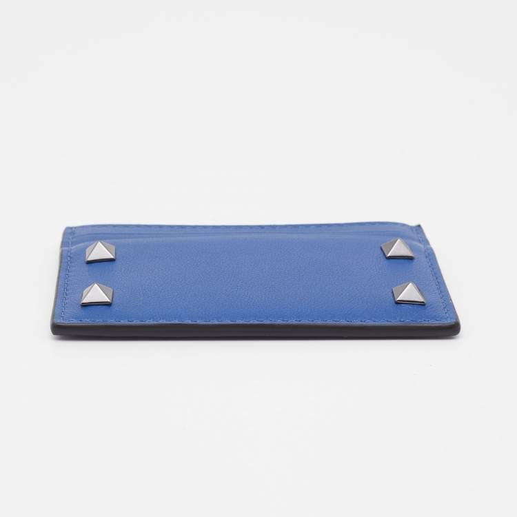 Pre Owned Valentino Blue Leather Rockstud Card Holder