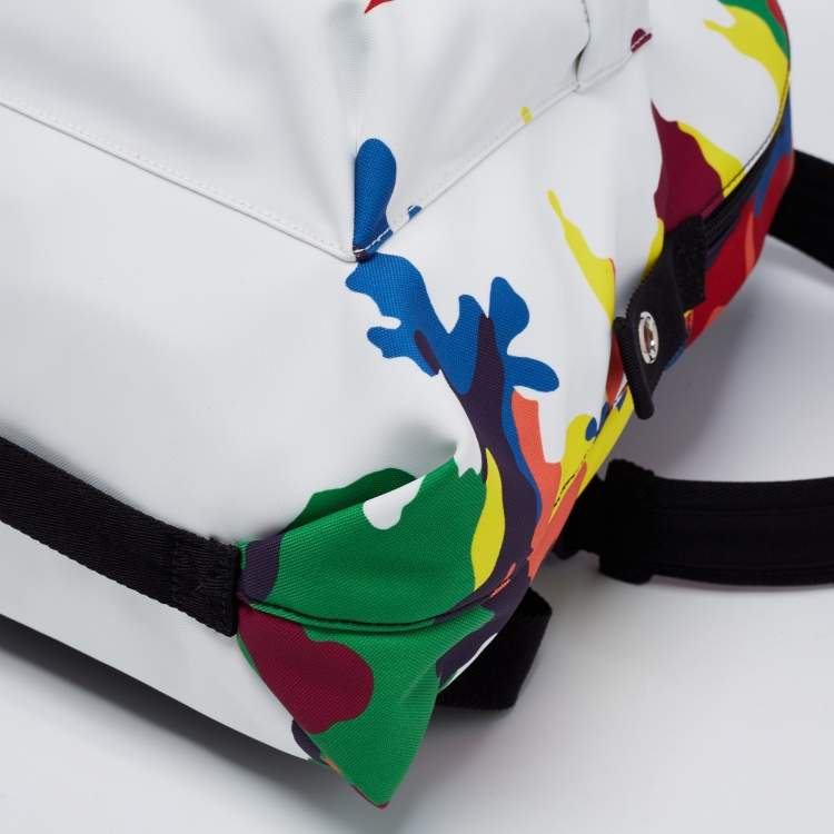 Pre Owned Valentino Multicolor Camo Print Nylon VLTN Logo Backpack
