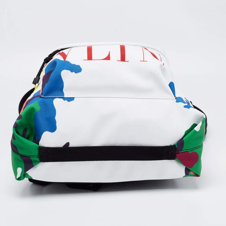 Pre Owned Valentino Multicolor Camo Print Nylon VLTN Logo Backpack