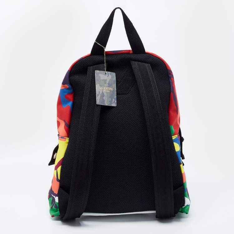 Pre Owned Valentino Multicolor Camo Print Nylon VLTN Logo Backpack