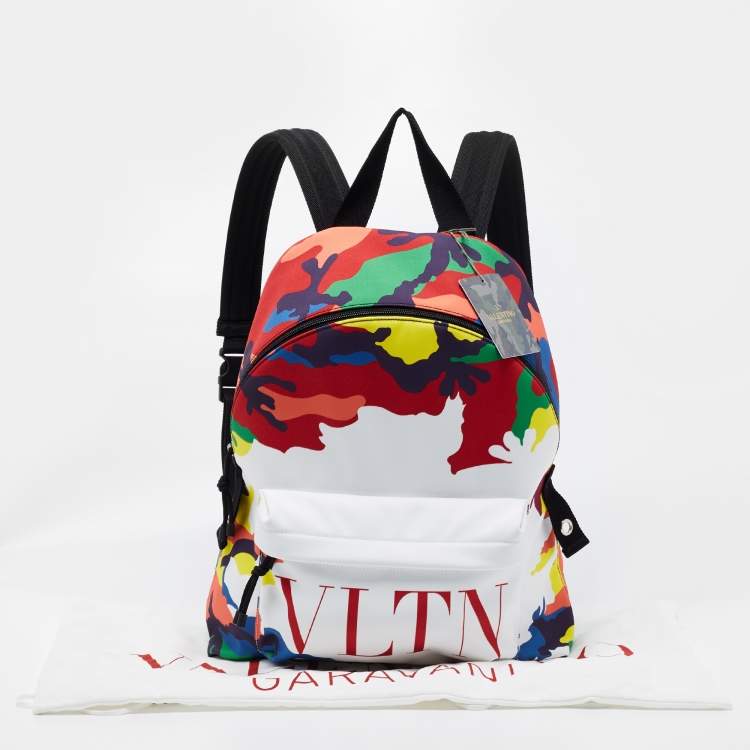 Pre Owned Valentino Multicolor Camo Print Nylon VLTN Logo Backpack