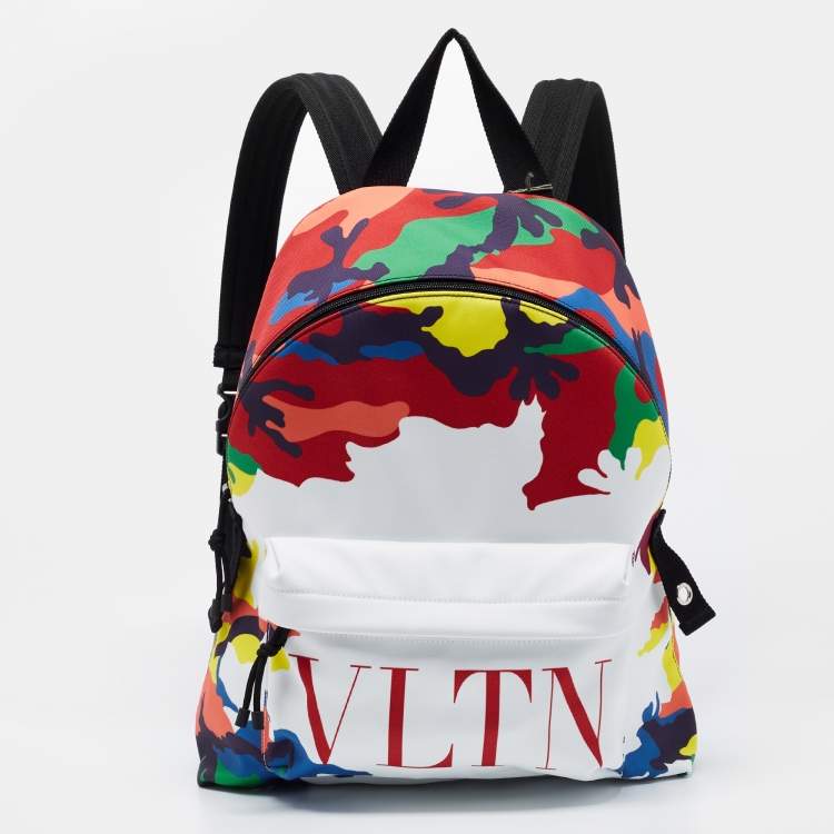 Pre Owned Valentino Multicolor Camo Print Nylon VLTN Logo Backpack