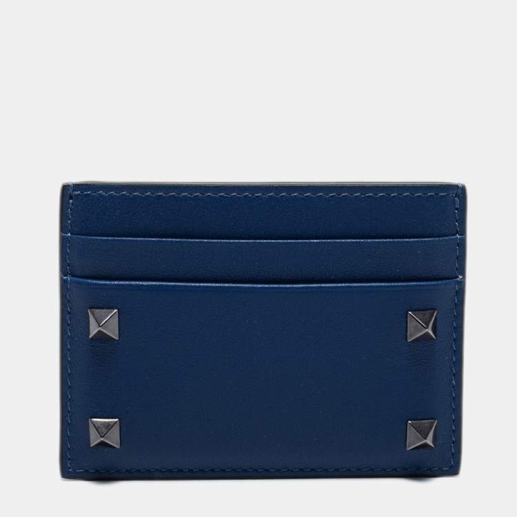Pre Owned Valentino Blue Leather Rockstud Card Holder