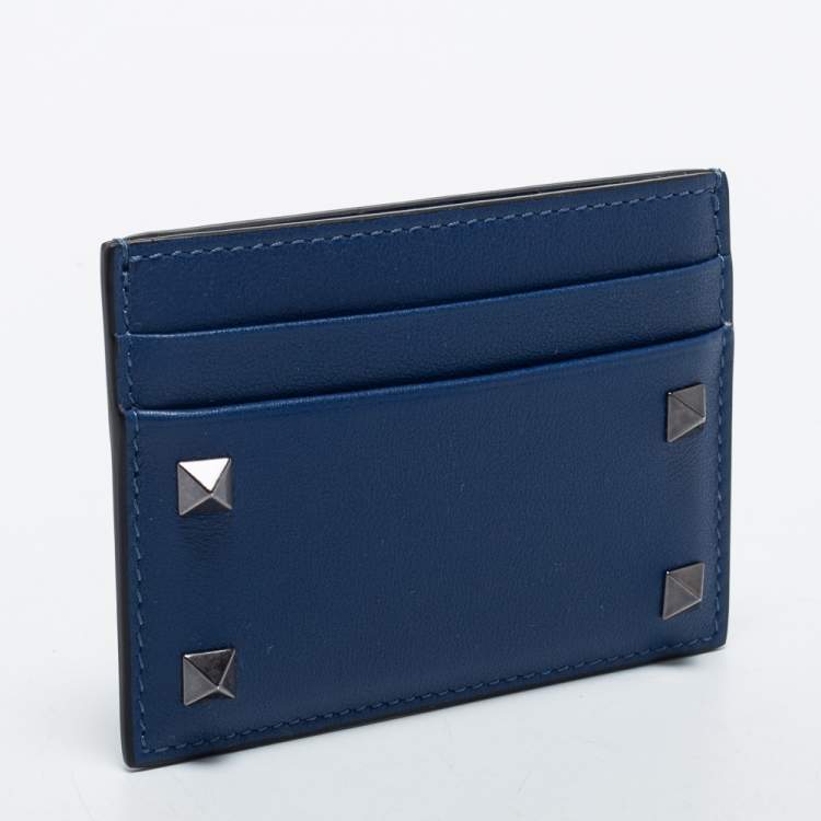 Pre Owned Valentino Blue Leather Rockstud Card Holder