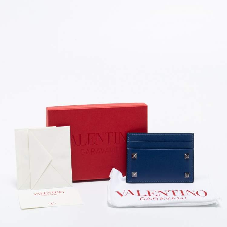 Pre Owned Valentino Blue Leather Rockstud Card Holder