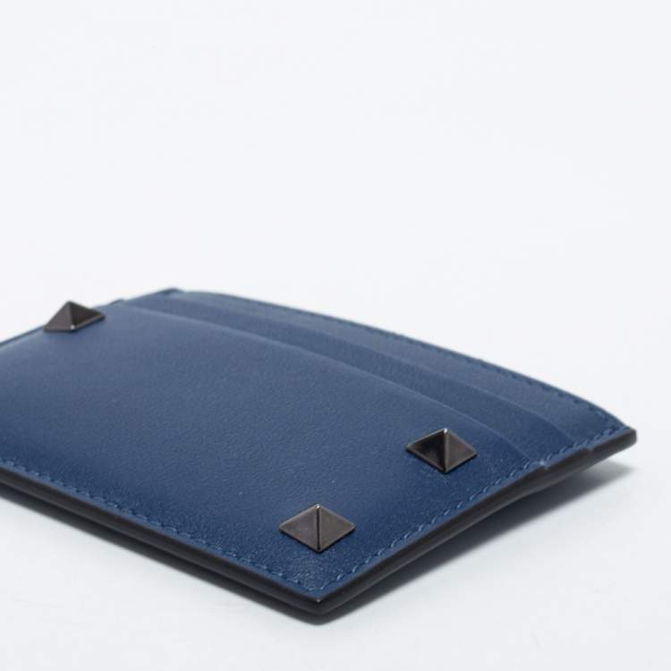 Pre Owned Valentino Blue Leather Rockstud Card Holder