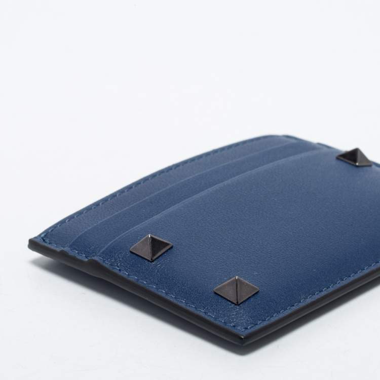 Pre Owned Valentino Blue Leather Rockstud Card Holder