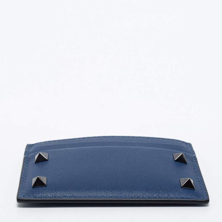 Pre Owned Valentino Blue Leather Rockstud Card Holder