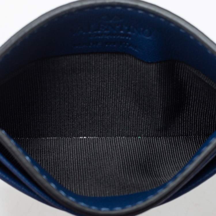 Pre Owned Valentino Blue Leather Rockstud Card Holder