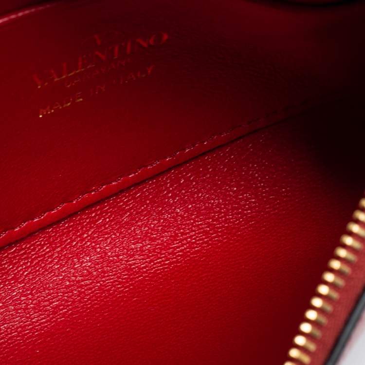 Pre Owned Valentino Red Saffiano Leather Rockstud Twist Lock Zip Wallet 