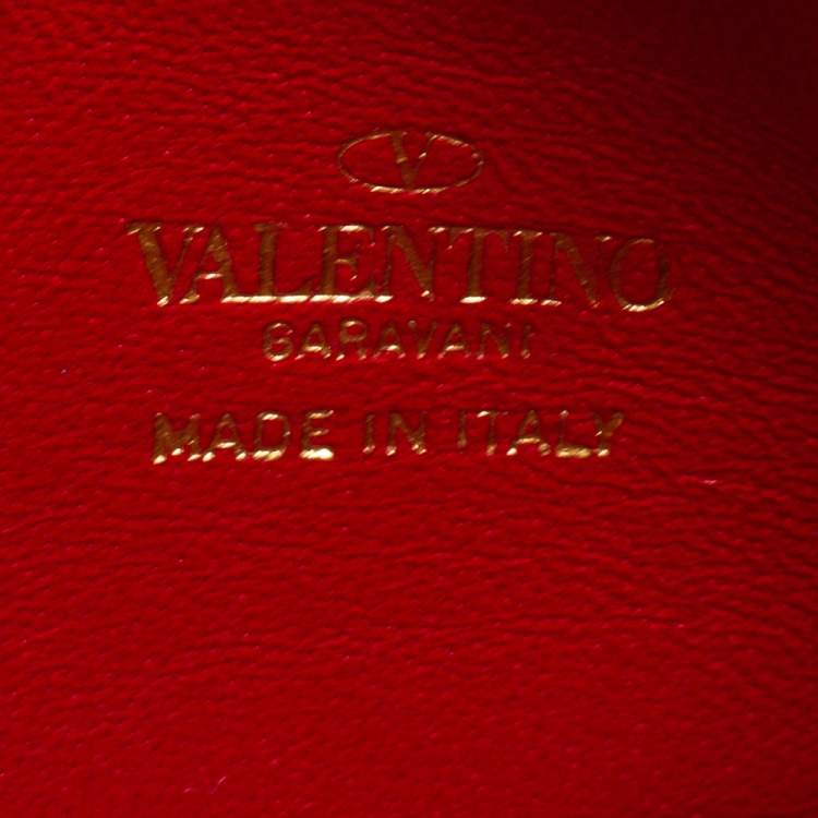 Pre Owned Valentino Red Saffiano Leather Rockstud Twist Lock Zip Wallet 
