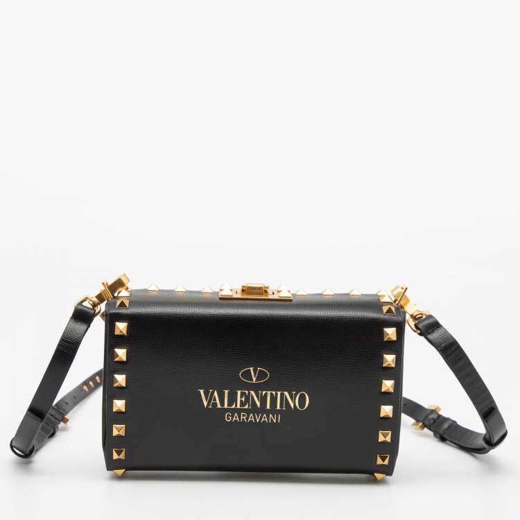 Pre Owned Valentino Black Leather Rockstud Alcove Crossbody Bag