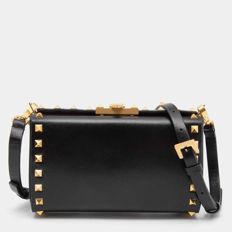 Pre Owned Valentino Black Leather Rockstud Alcove Crossbody Bag