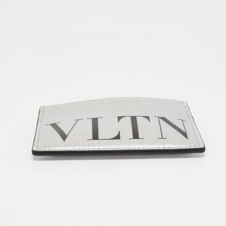 Pre Owned Valentino Silver/Black Leather VLTN Card Holder