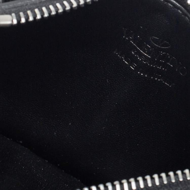Pre Owned Valentino Black Leather Rockstud Zip Card Case