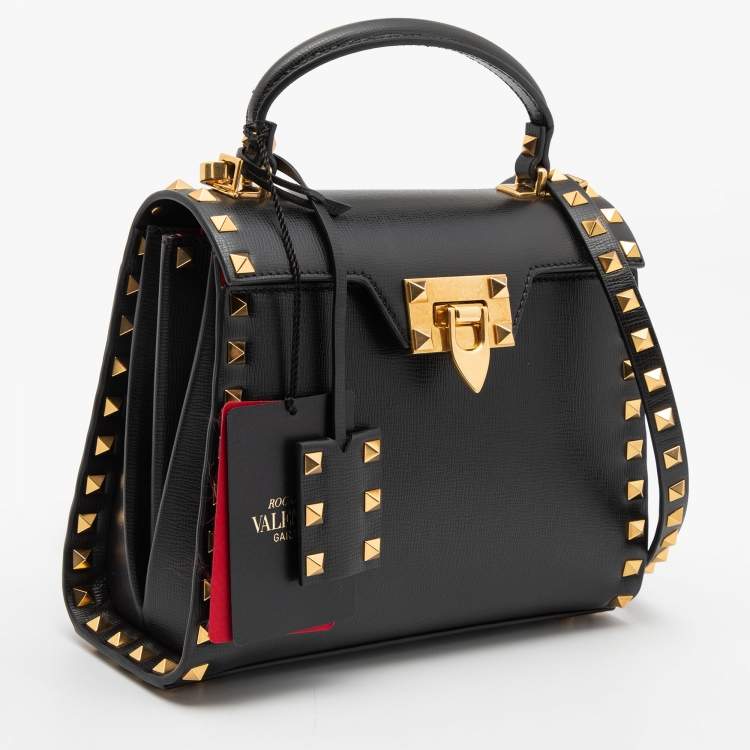 مملوكة مسبقًا Valentino Black Leather Rockstud Top Handle Bag