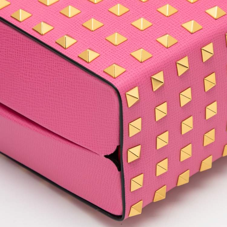 Pre Owned Valentino Pink Leather Rockstud Top Handle Bag