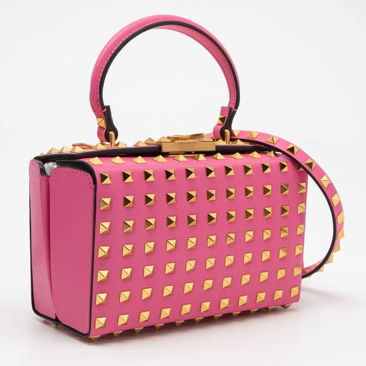 Pre Owned Valentino Pink Leather Rockstud Top Handle Bag