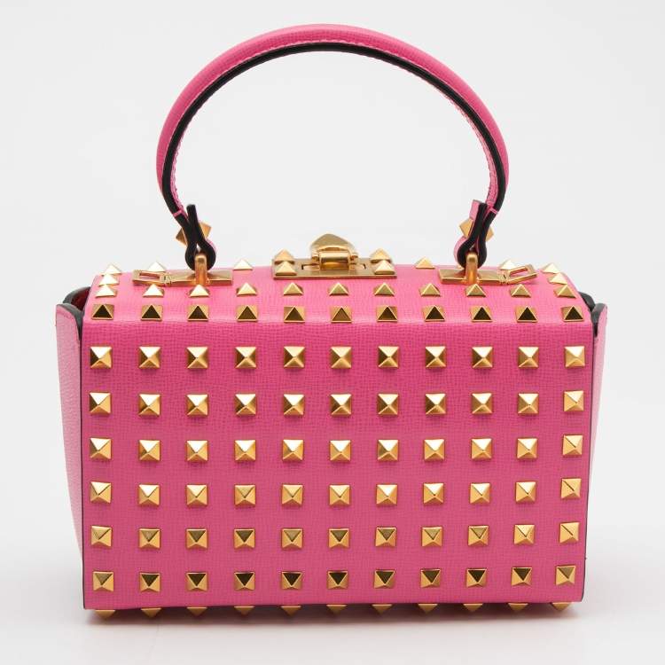 Pre Owned Valentino Pink Leather Rockstud Top Handle Bag