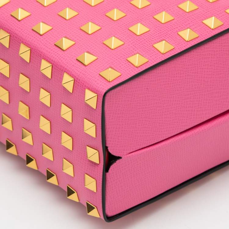 Pre Owned Valentino Pink Leather Rockstud Top Handle Bag