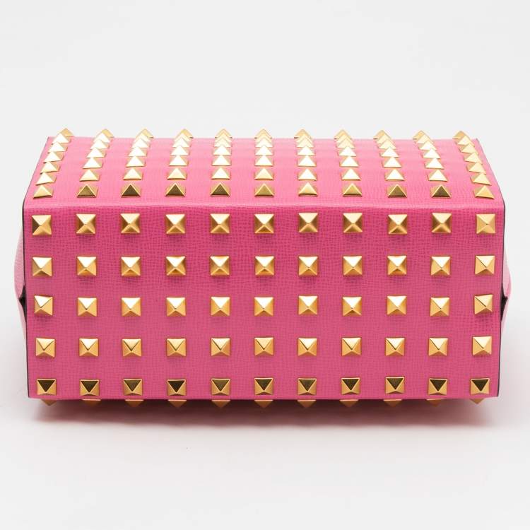 Pre Owned Valentino Pink Leather Rockstud Top Handle Bag