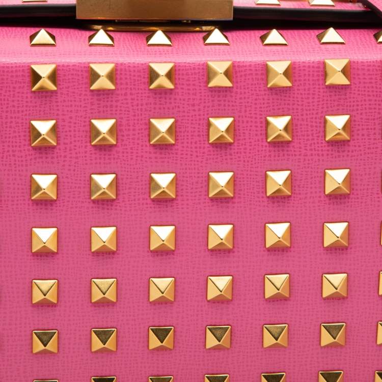 Pre Owned Valentino Pink Leather Rockstud Top Handle Bag