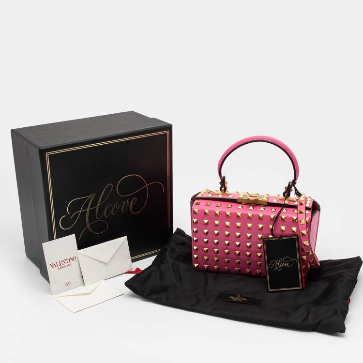 Pre Owned Valentino Pink Leather Rockstud Top Handle Bag
