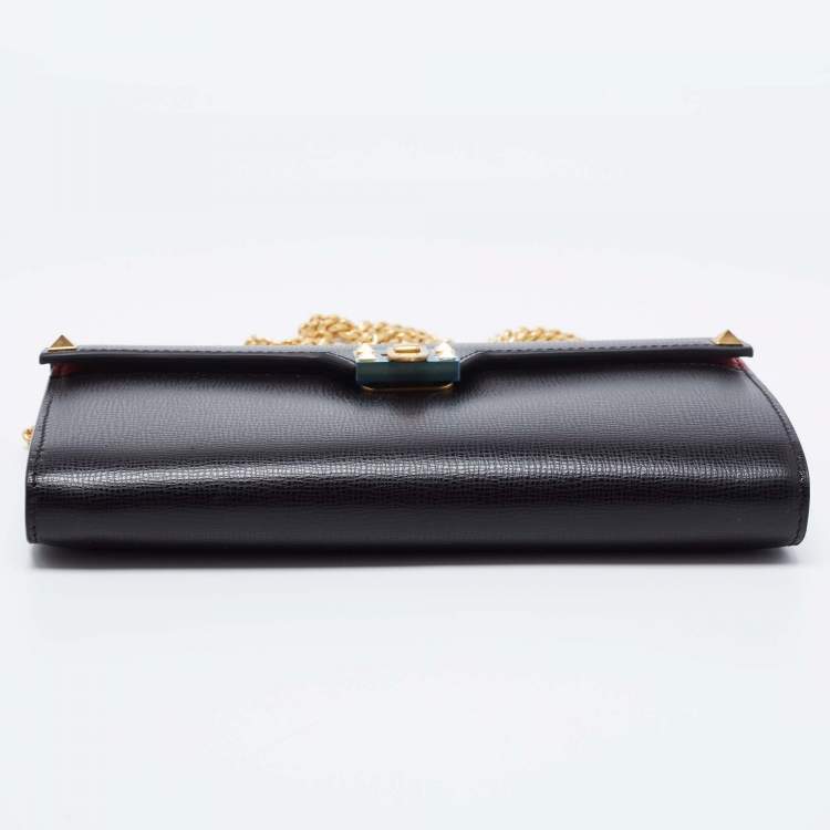 Pre Owned Valentino Black Leather Alcove Wallet On Chain