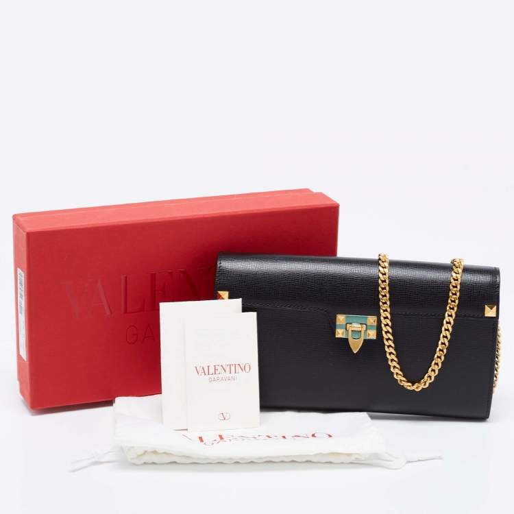 Pre Owned Valentino Black Leather Alcove Wallet On Chain