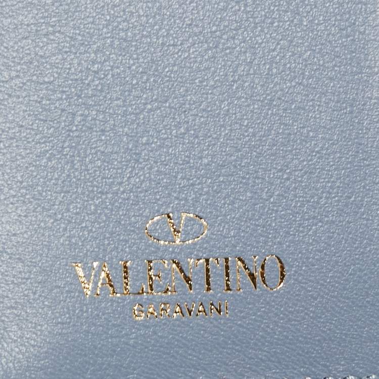 مملوكة مسبقًا Valentino Light Blue Leather Rockstud Trifold Wallet