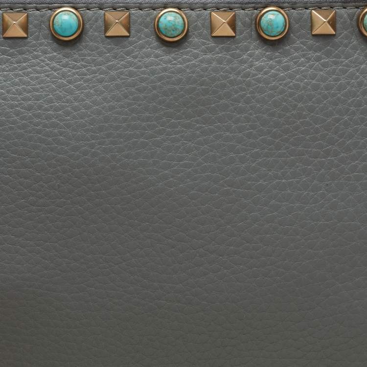 Pre Owned Valentino Grey Leather Rockstud Zip Pouch