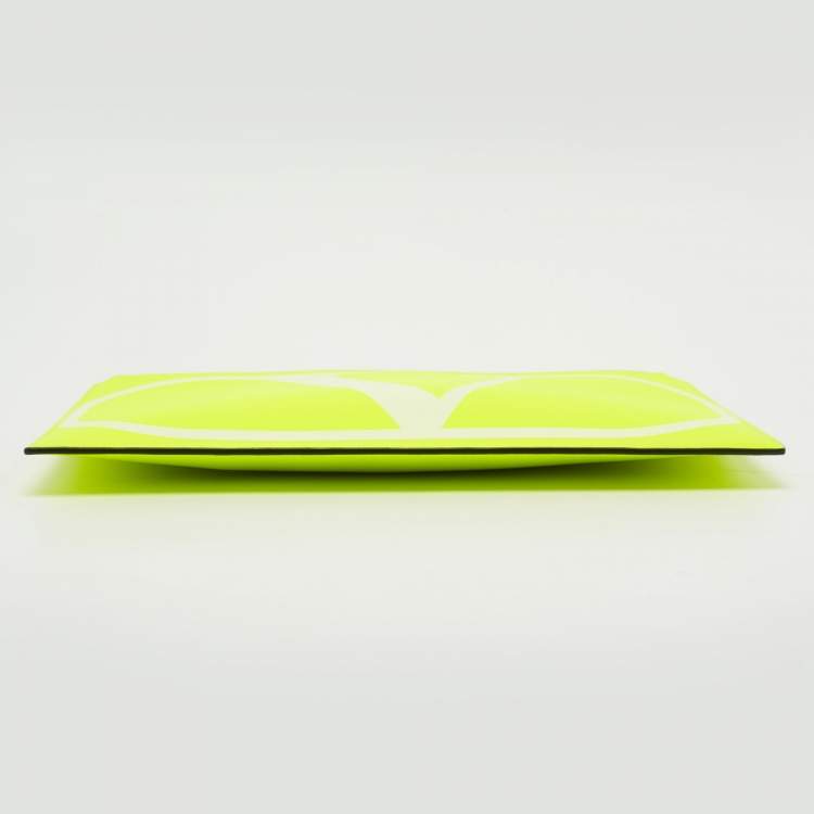 Pre Owned  Valentino Neon Green Leather Vlogo Flat Zip Pouch