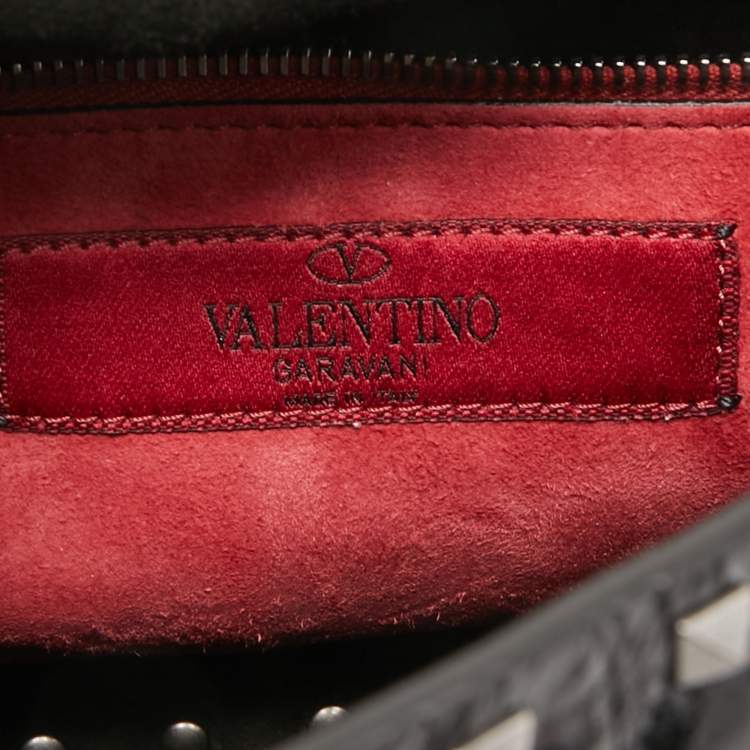 Pre Owned Valentino Black Quilted Crinkled Leather Medium Rockstud Spike Shoulder Bag