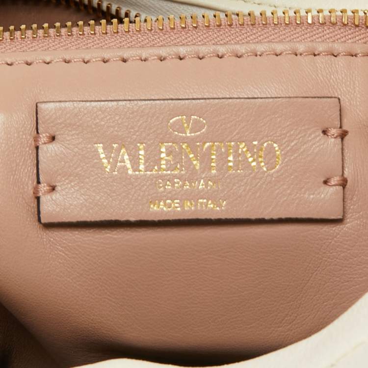 Pre Owned Valentino Off White Leather Roman Stud Hobo