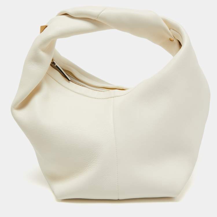 Pre Owned Valentino Off White Leather Roman Stud Hobo