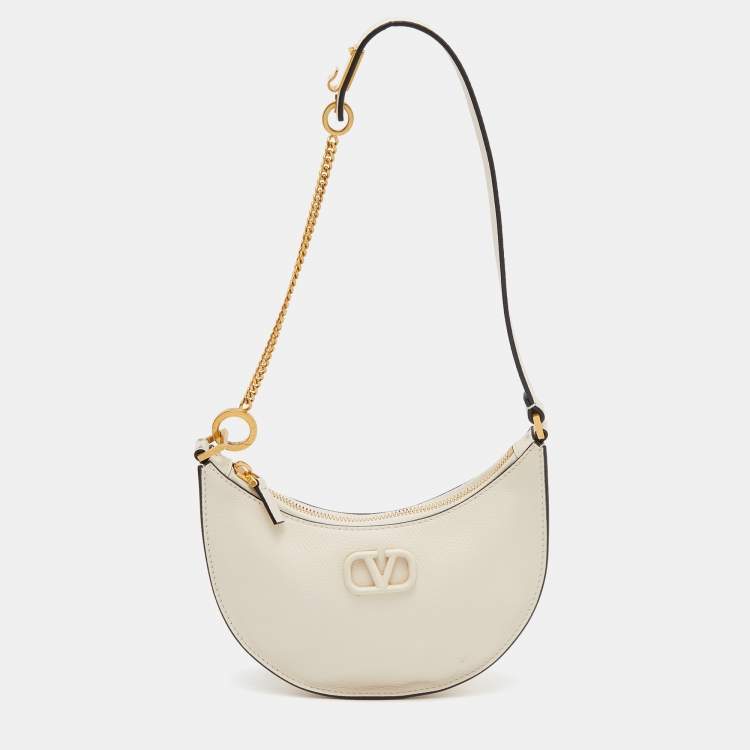 Pre Owned Valentino Off White Leather Mini VLogo Signature Hobo