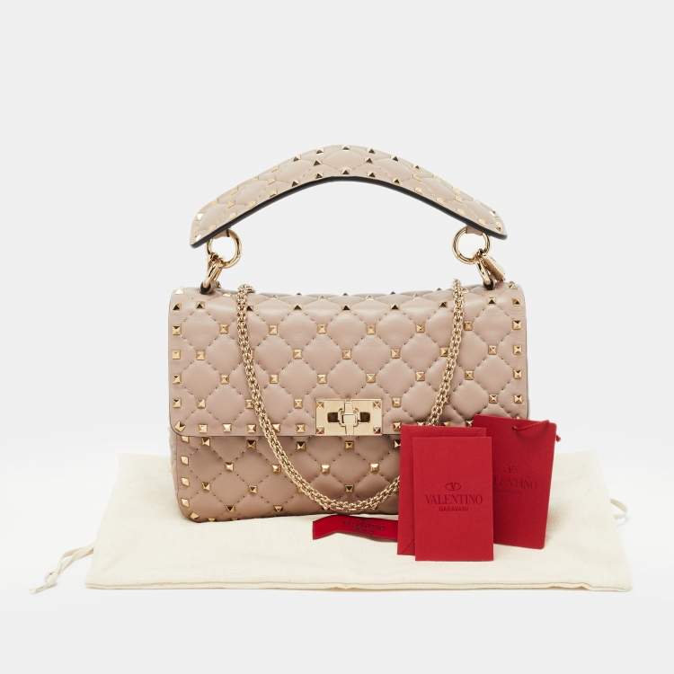 Pre Owned Valentino Pink Leather Medium Rockstud Spike Top Handle Bag