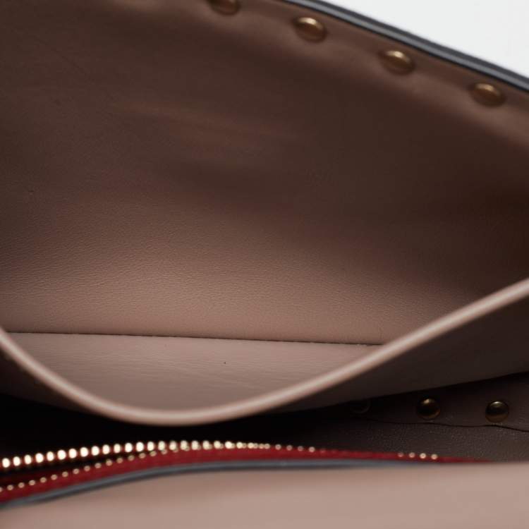 Pre Owned Valentino Pink Leather Medium Rockstud Spike Top Handle Bag