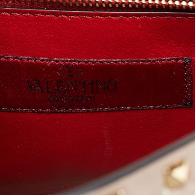 Pre Owned Valentino Pink Leather Medium Rockstud Spike Top Handle Bag