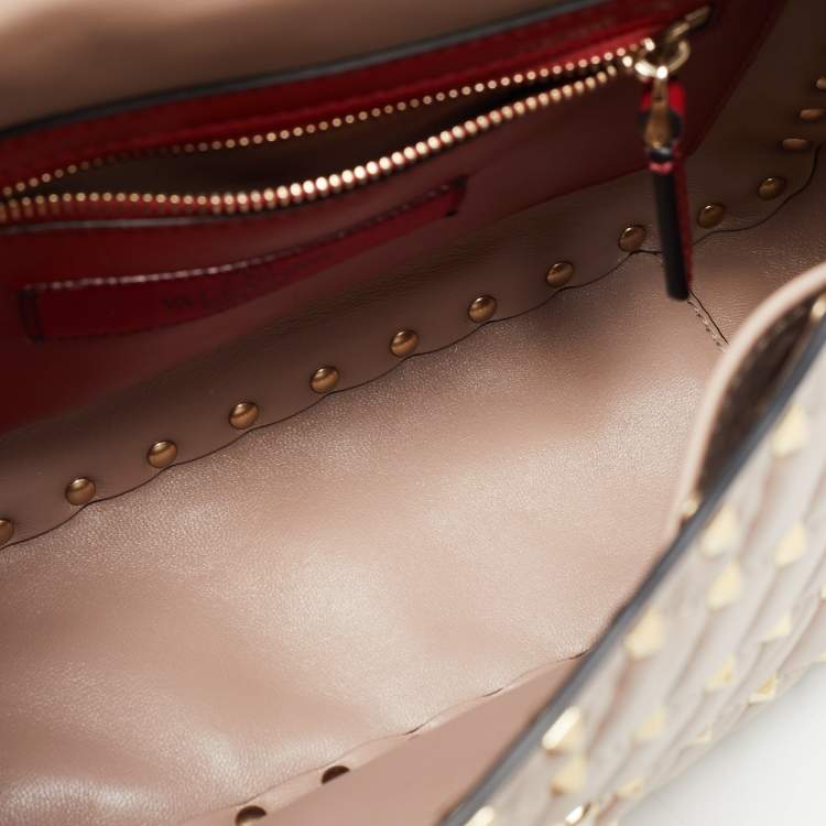 Pre Owned Valentino Pink Leather Medium Rockstud Spike Top Handle Bag
