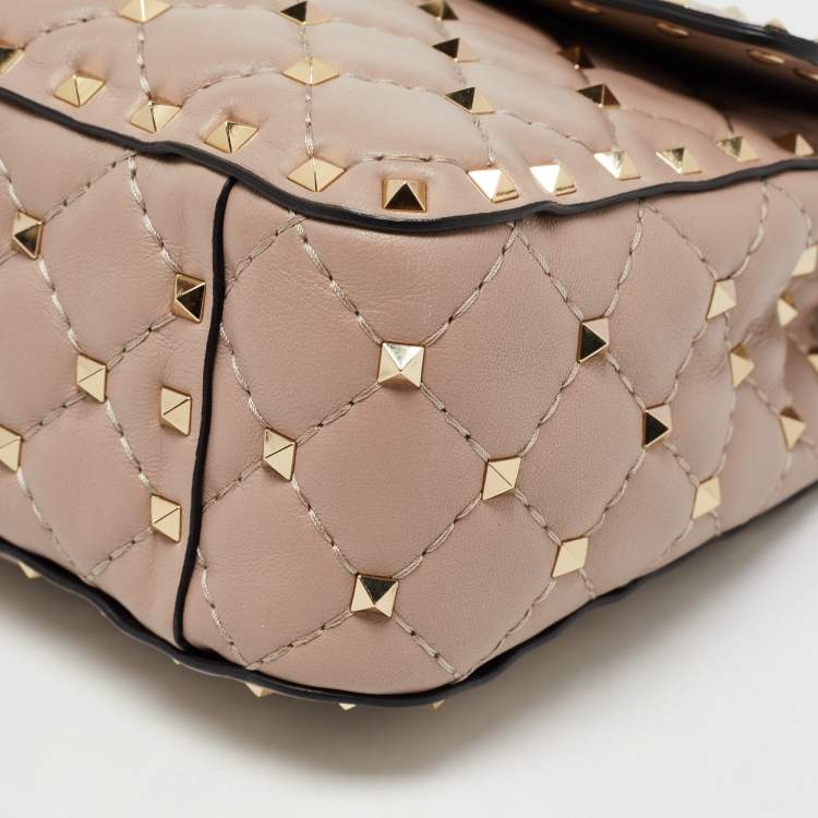 Pre Owned Valentino Pink Leather Medium Rockstud Spike Top Handle Bag