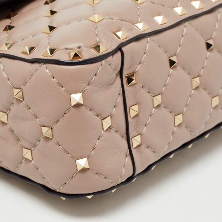 Pre Owned Valentino Pink Leather Medium Rockstud Spike Top Handle Bag