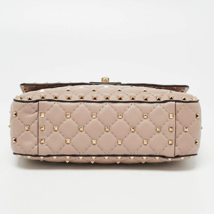 Pre Owned Valentino Pink Leather Medium Rockstud Spike Top Handle Bag