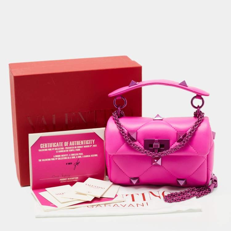 Pre Owned Valentino Pink Leather Small Roman Stud Top Handle Bag