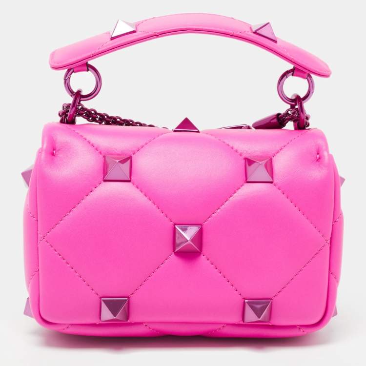 Pre Owned Valentino Pink Leather Small Roman Stud Top Handle Bag