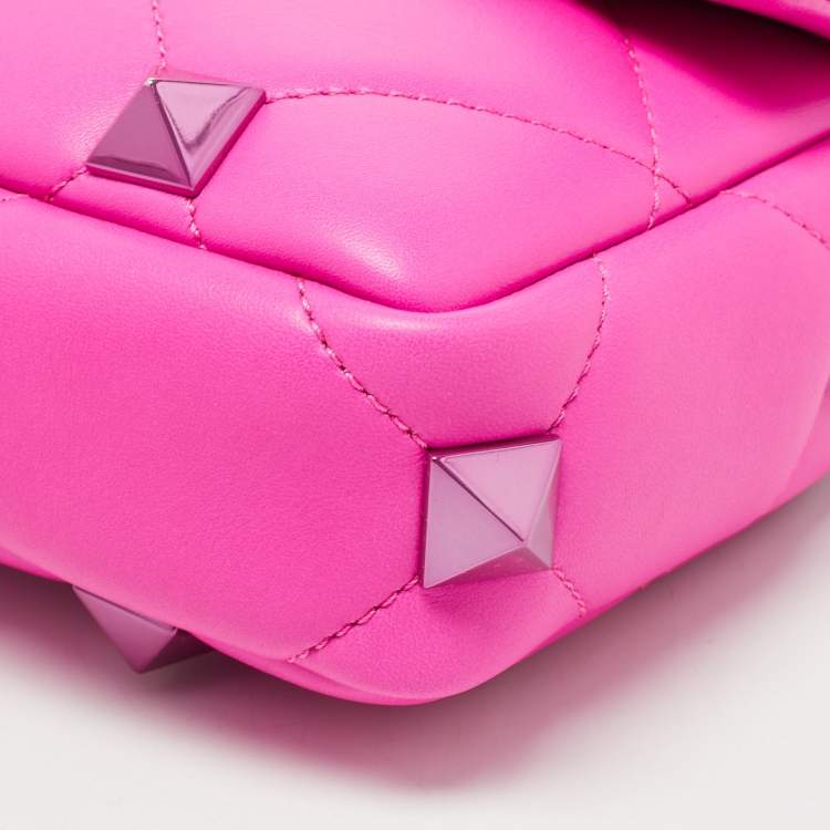 Pre Owned Valentino Pink Leather Small Roman Stud Top Handle Bag