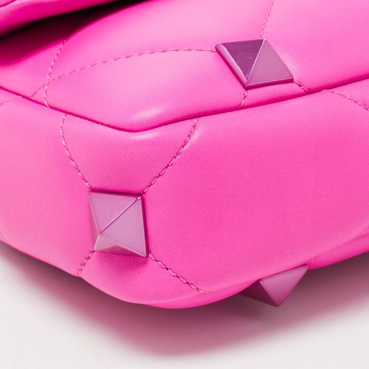 Pre Owned Valentino Pink Leather Small Roman Stud Top Handle Bag
