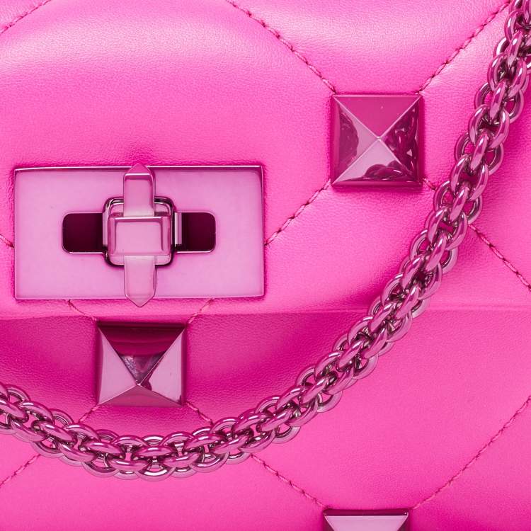 Pre Owned Valentino Pink Leather Small Roman Stud Top Handle Bag