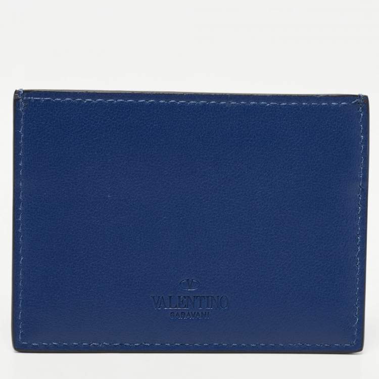 Pre Owned Valentino Blue Leather Rockstud Card Holder