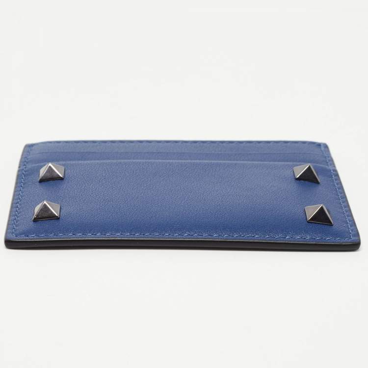 Pre Owned Valentino Blue Leather Rockstud Card Holder